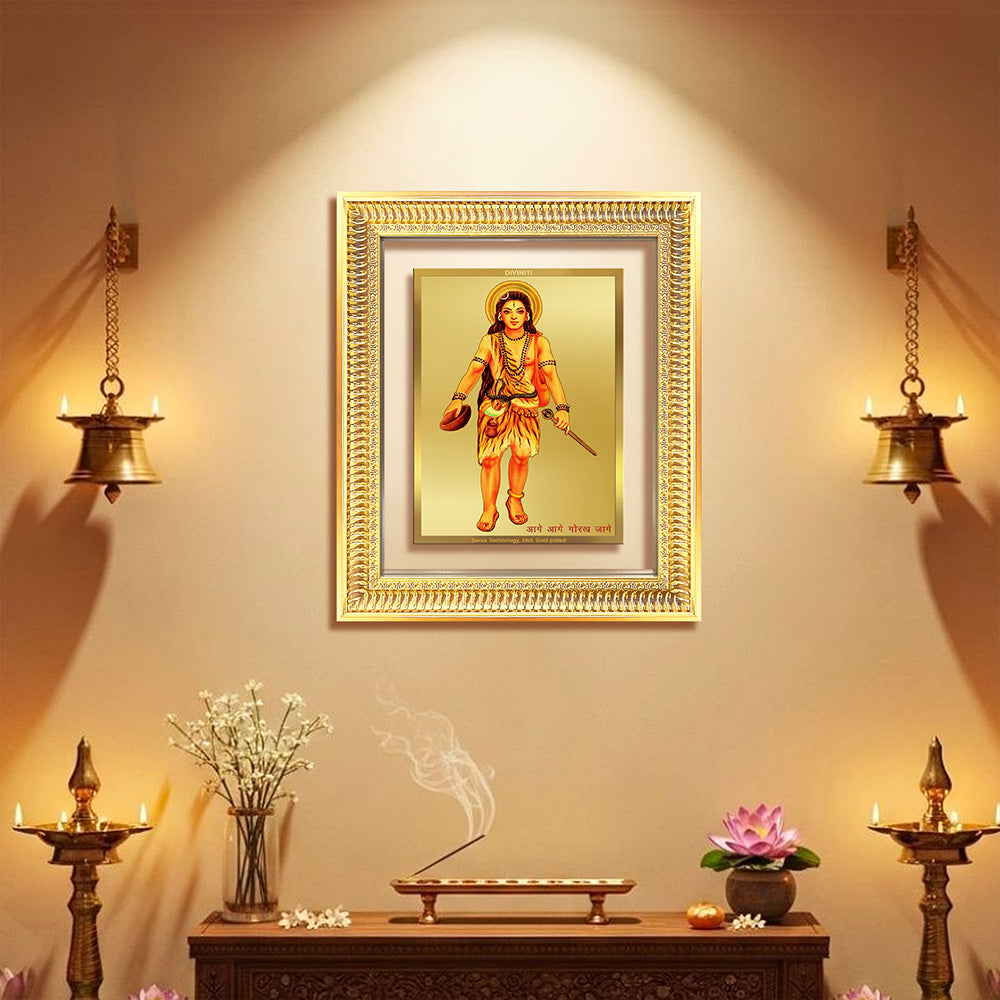 Baba Gorakhnath Darshani Wall Frame in radiant 24K gold-plated foil, showcasing serene meditation and spiritual beauty.