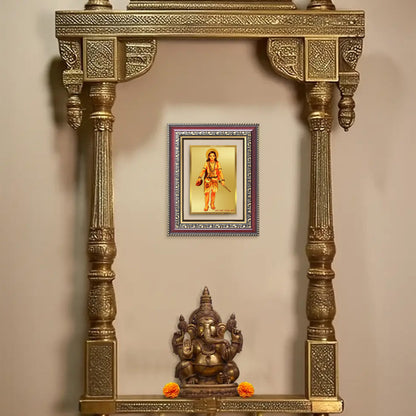 Baba Gorakhnath Photo Frame in 24K Gold Plated Foil displayed on wall of puja room