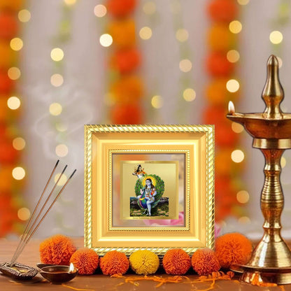 Baba Balak Nath Paunahari Tabletop Frame in a beautifully designed wall and tabletop photo frame, adorned with vibrant marigold flowers.