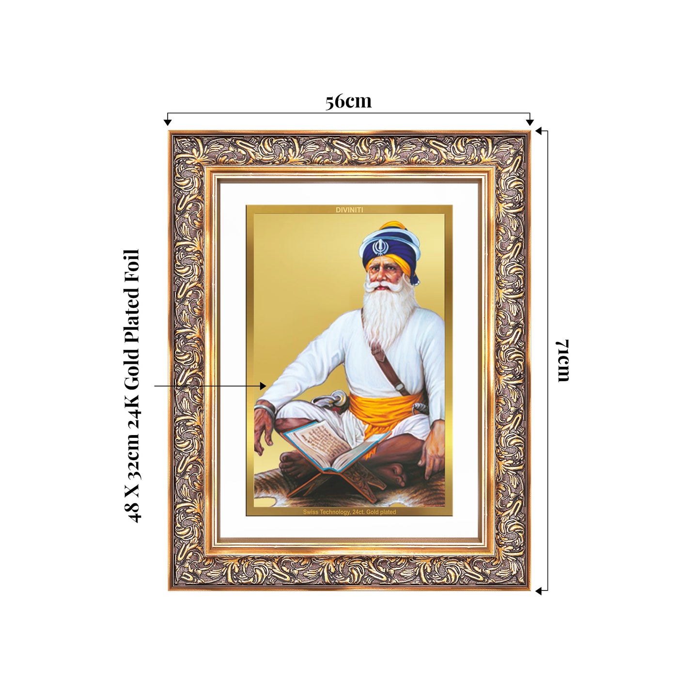 Baba Deep Singh Ji | Nihang Sikh and Martyr Wall Mount Photo Frame in 24K Gold Plated Foil