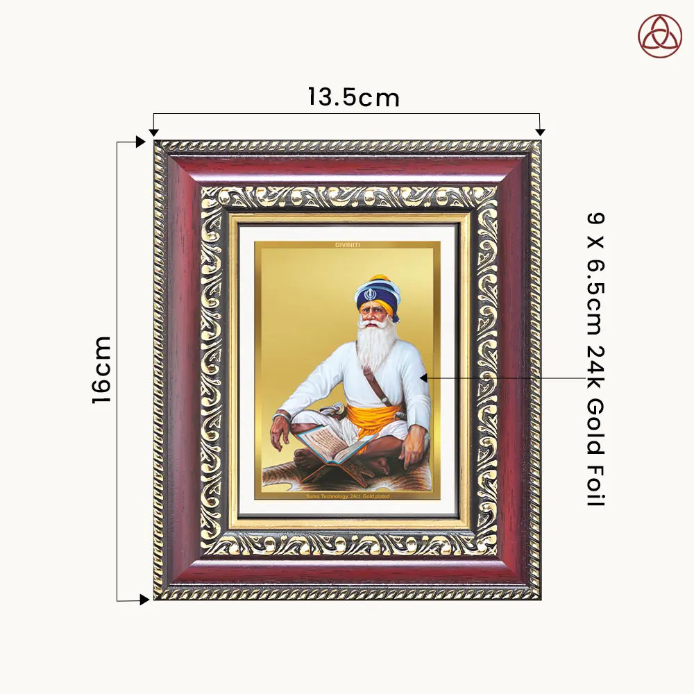 Baba Deep Singh Ji | Nihang Sikh and Martyr Tabletop Frame in 24K Gold Plated Foil