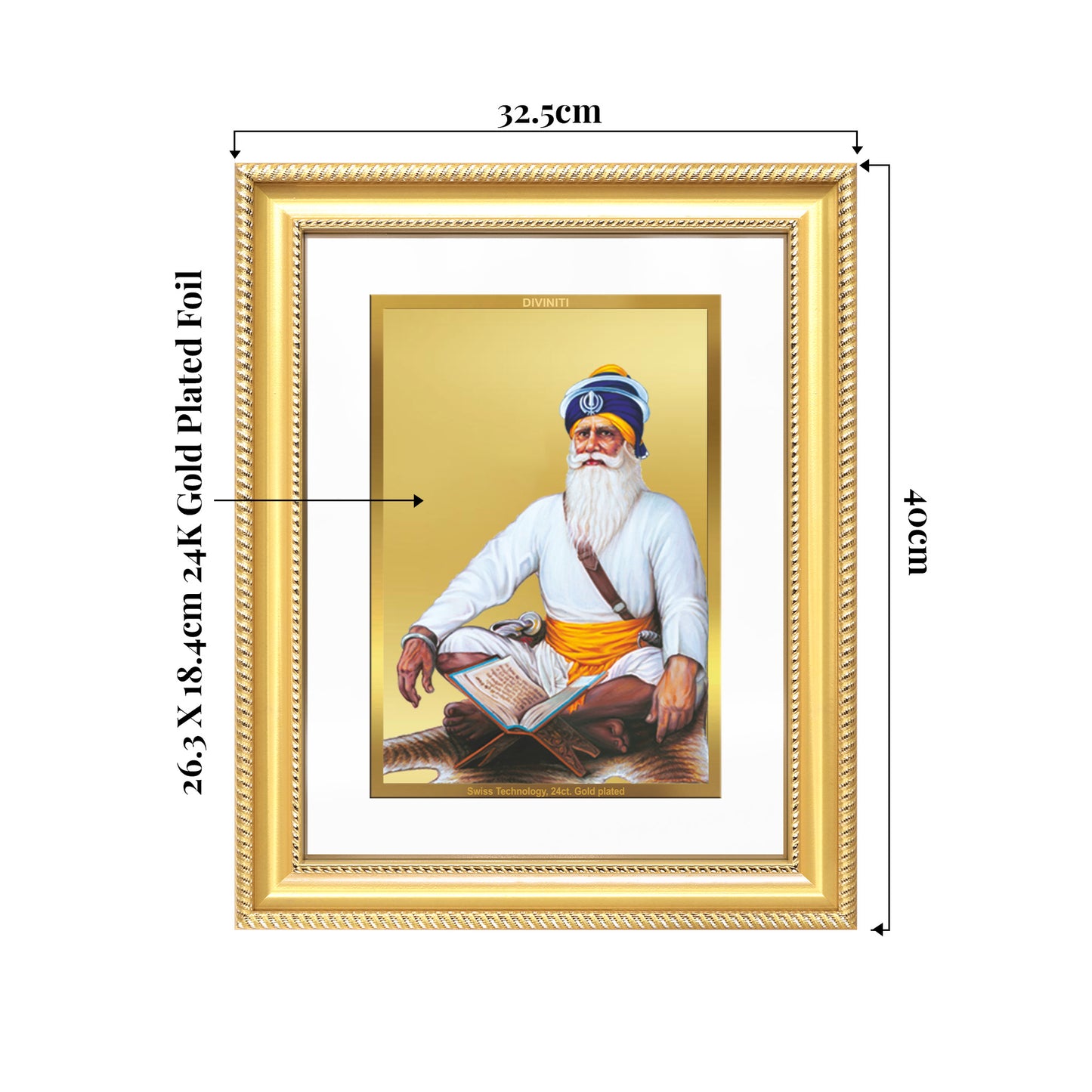 Baba Deep Singh Ji | Nihang Sikh and Martyr Wall Mount Photo Frame in 24K Gold Plated Foil