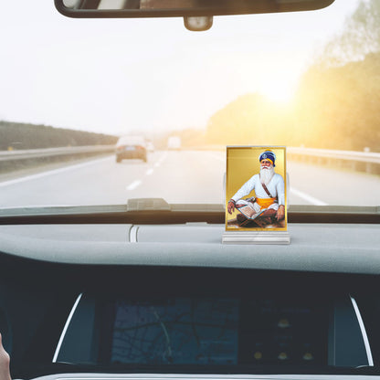 Baba Deep Singh Ji | Nihang Sikh and Martyr Car Dashboard Frame in 24K Gold Plated Foil