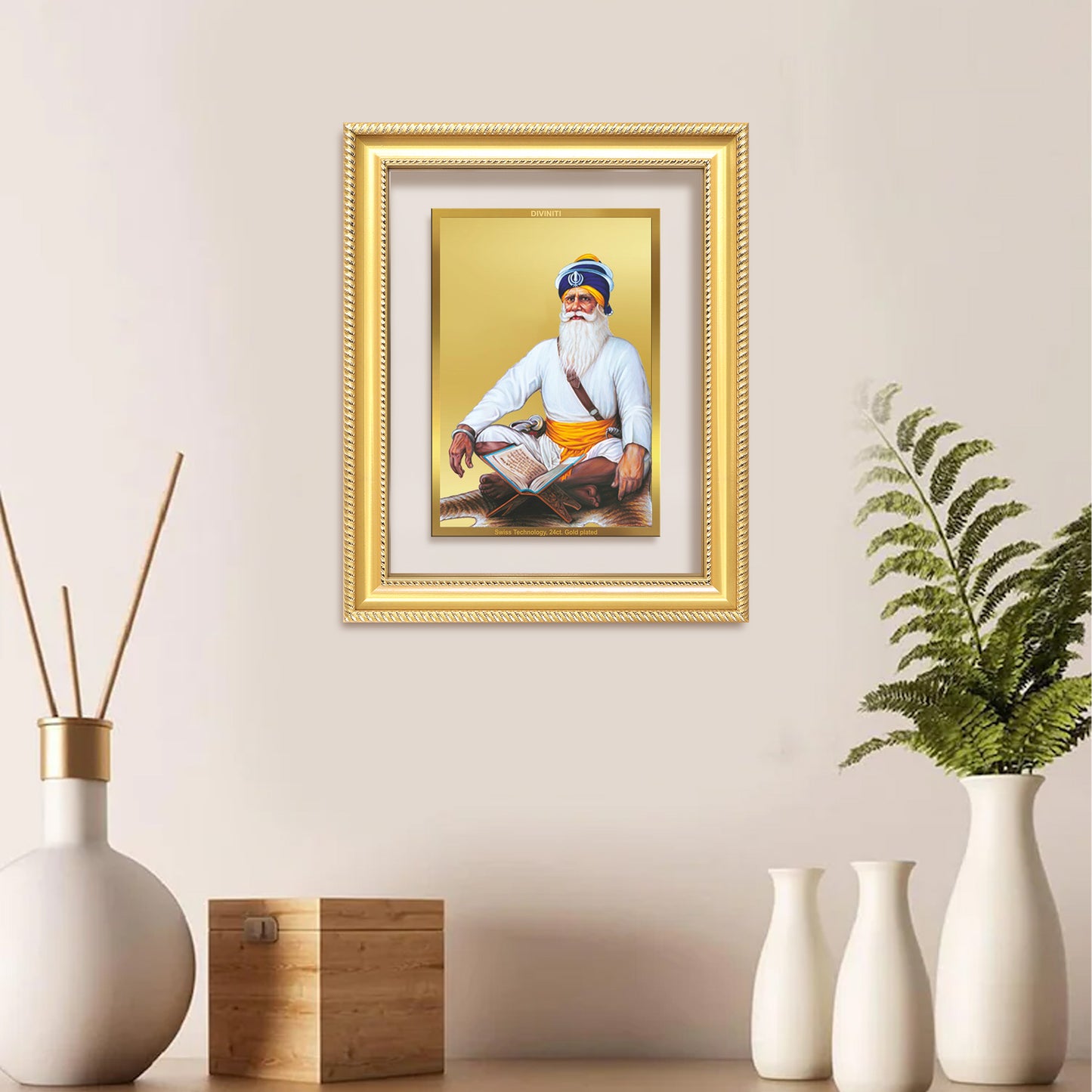 Baba Deep Singh Ji | Nihang Sikh and Martyr Wall Mount Photo Frame in 24K Gold Plated Foil