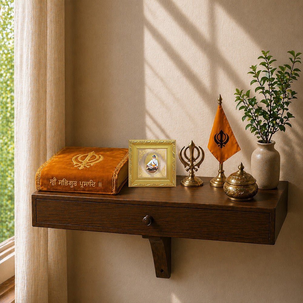 Baba Deep Singh Ji | Divine Sikh Warrior Saint Royal Tabletop Photo Frame in 24K Gold Plated Foil