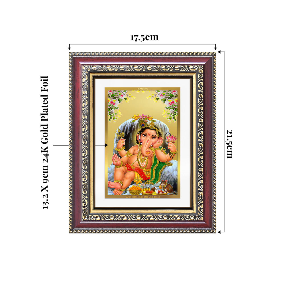 Bal Ganesha Photo Frame in 24K Gold Plated Foil showing dimensions