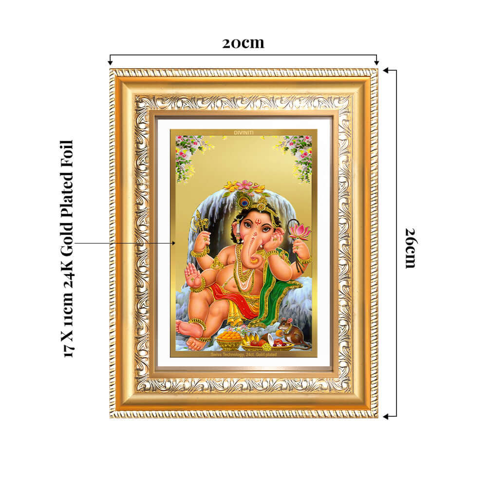  Baby Ganapati Wall Frame in 24K Gold Plated Foil showing dimensions