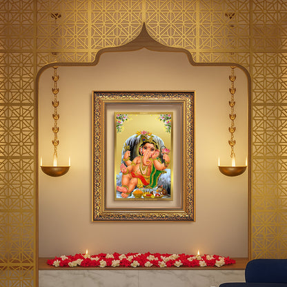 Bal Ganesha | Bal Ganapati | Baby Ganapati Wall Photo Frame in 24K Gold Plated Foil