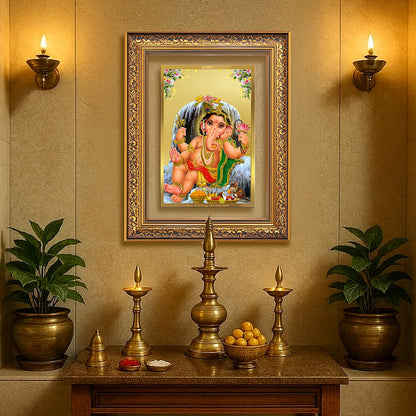 Bal Ganesha | Bal Ganapati | Baby Ganapati Wall Photo Frame in 24K Gold Plated Foil