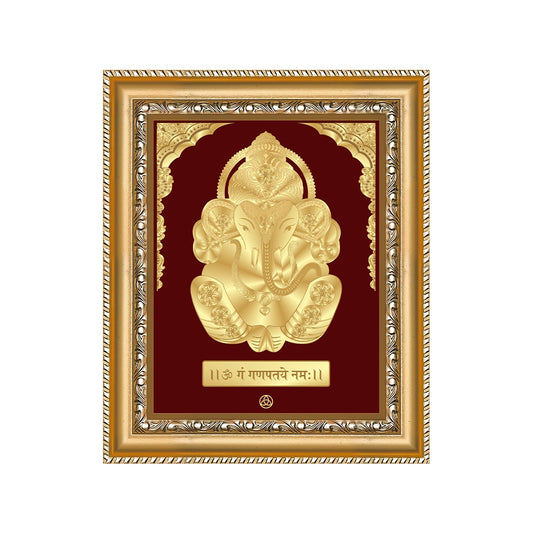 Bal Ganesha with Swastik Om | Bal Ganapati|Baby Ganapati| Gold on Gold Wall Hanging Frame in 24K Gold Plated Foil