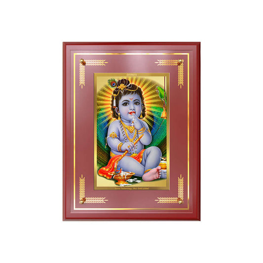 Baby Krishna photo frame featuring a young Lord Krishna playfully enjoying butter in a beautifully crafted design.