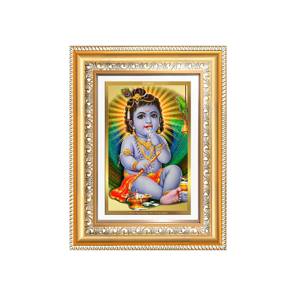 Devakinandana Wall and Tabletop Photo Frame featuring Baby Krishna in 24K Gold Plated Foil design.