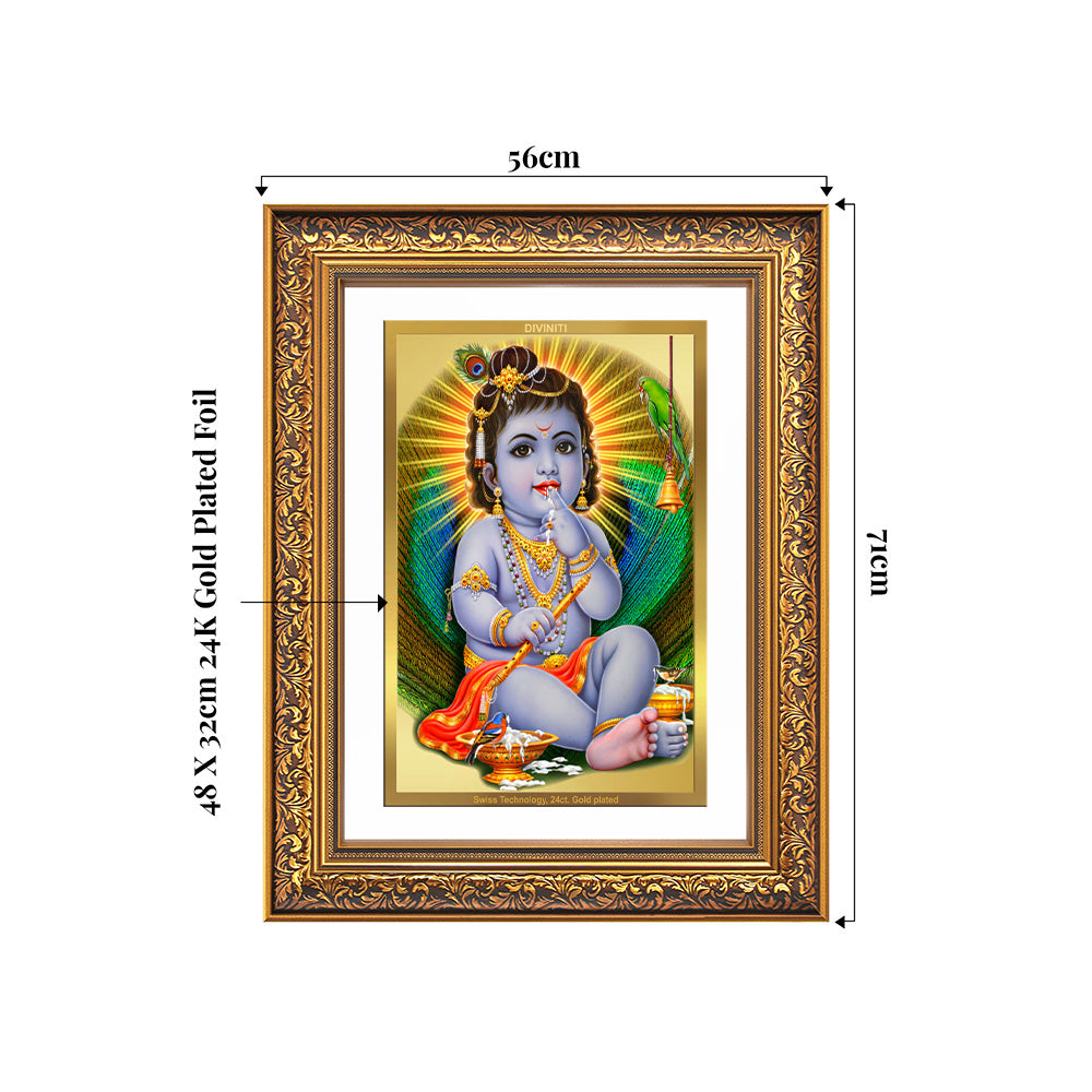 Bal Gopal | Baby Krishna | Devakinandana Wall Photo Frame in 24K Gold Plated Foil