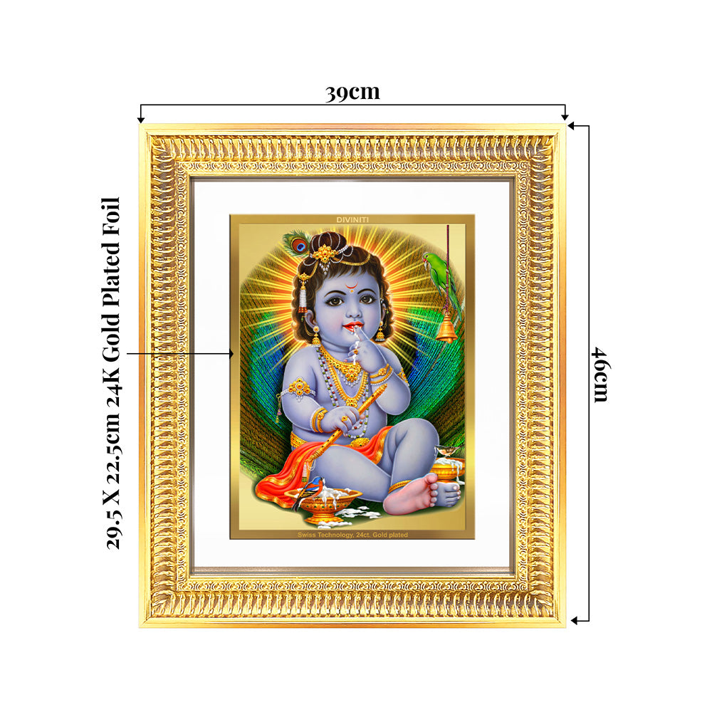 Makhan Gopal | Baby Krishna | Devakinandana 24K Gold Plated Foil Wall & Tabletop Frame with intricate detailing.