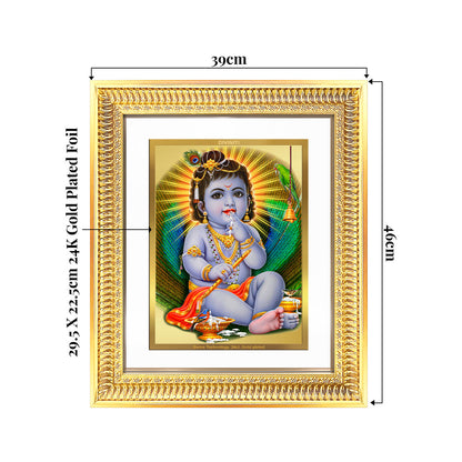 Makhan Gopal | Baby Krishna | Devakinandana 24K Gold Plated Foil Wall & Tabletop Frame with intricate detailing.