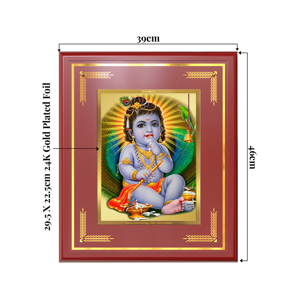 Bal Gopal |Baby Krishna | Devakinandana For Wall & Tabletop Frame in 24K Gold Plated Foil