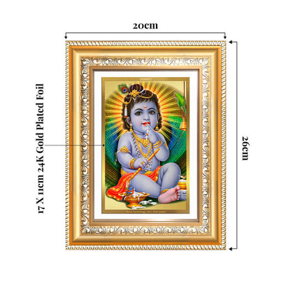 Devakinandana Wall and Tabletop Photo Frame featuring 24K Gold Plated Foil, depicting Baby Krishna.