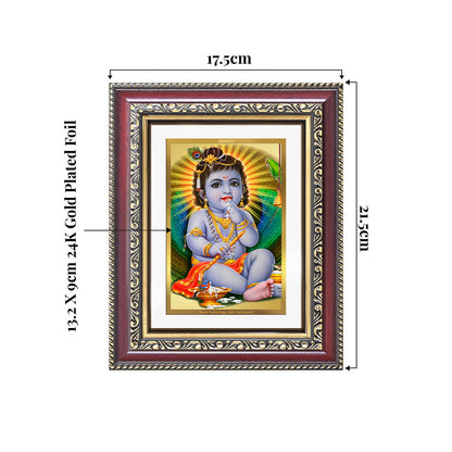 Bal Gopal photo frame in 24k gold plated foil showing dimensions