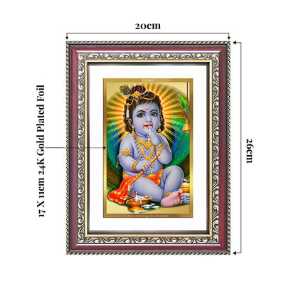 Bal Gopal | Baby Krishna framed photo in 24K Gold Plated Foil, depicting young Krishna with butter.