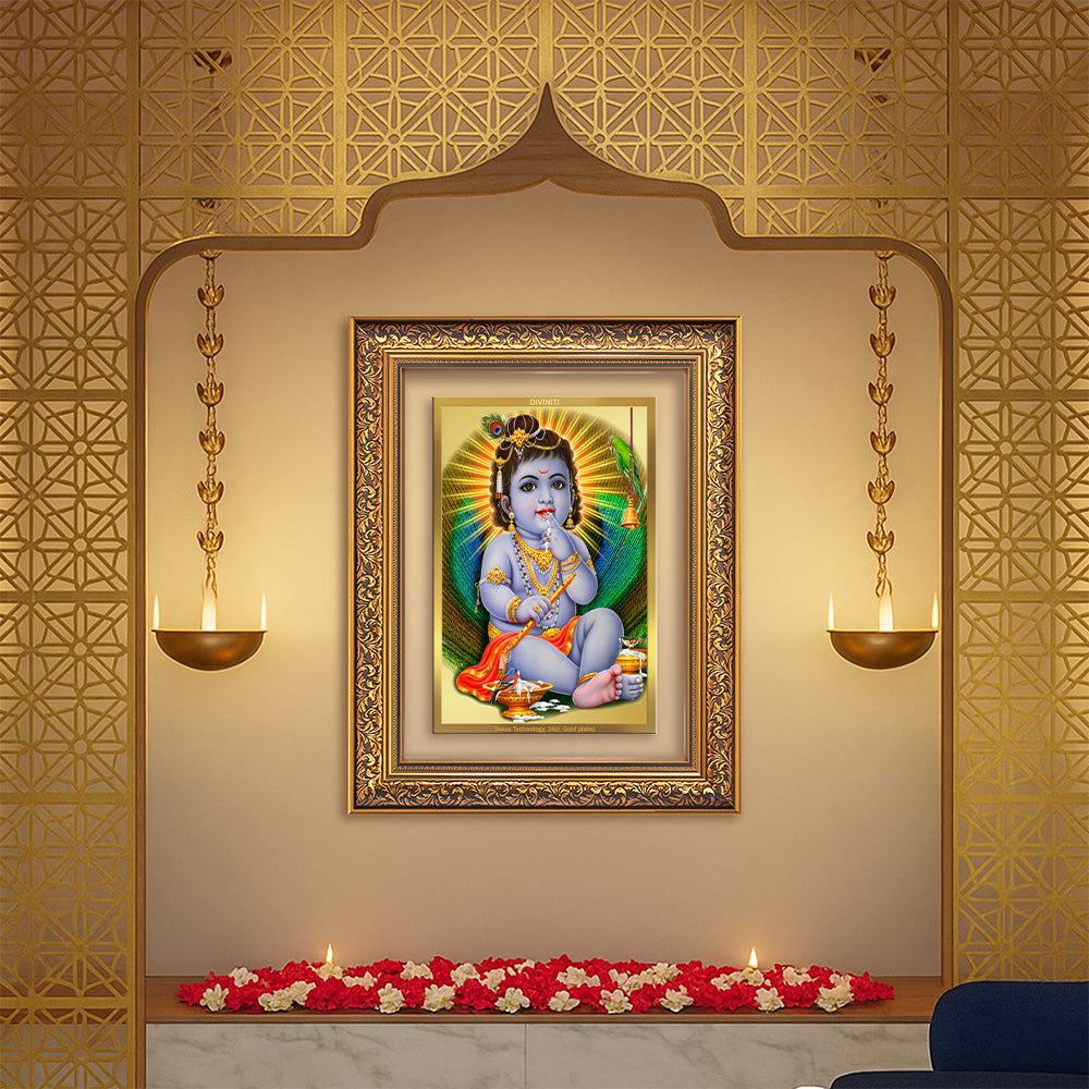 Bal Gopal | Baby Krishna | Devakinandana Wall Photo Frame in 24K Gold Plated Foil