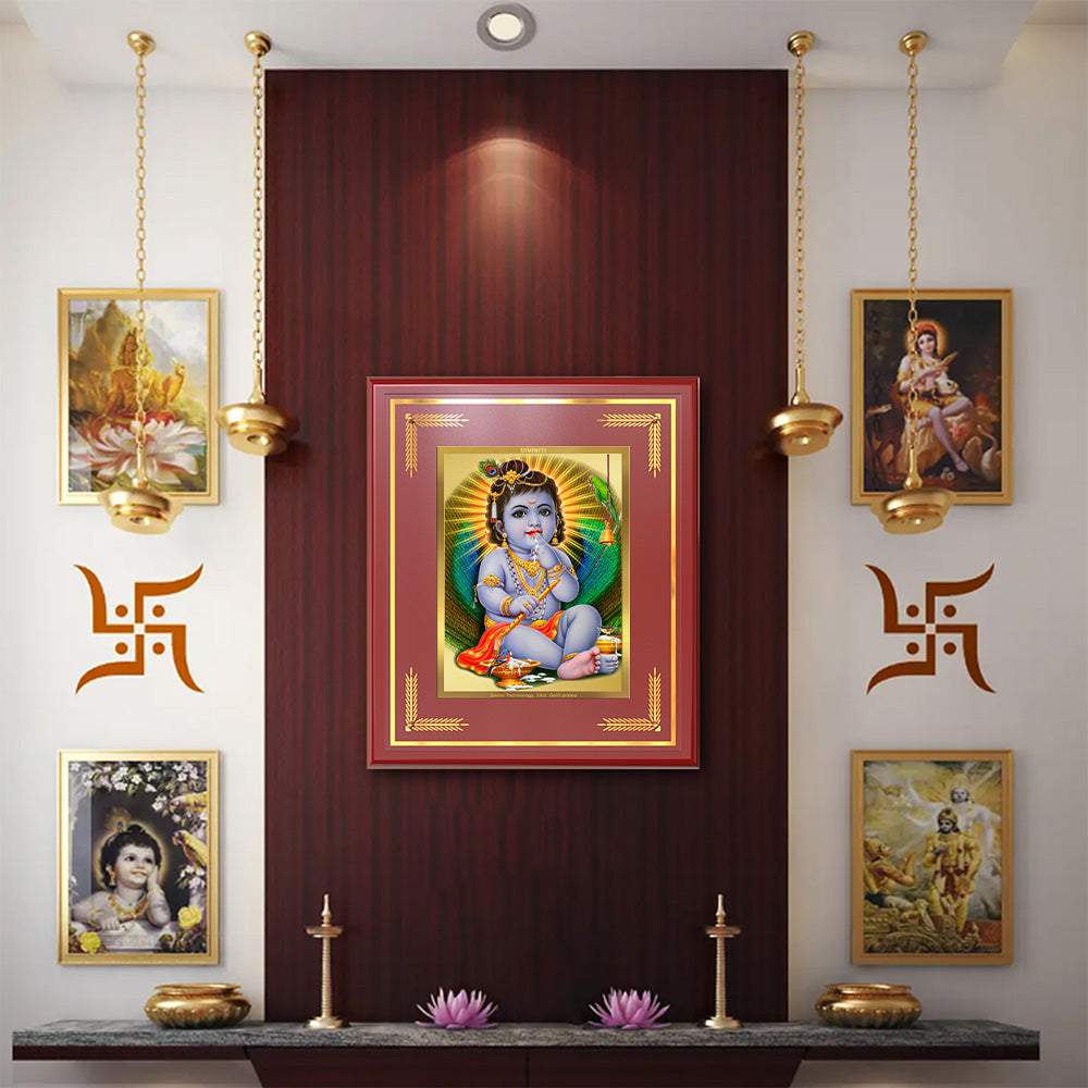 Bal Gopal |Baby Krishna | Devakinandana For Wall & Tabletop Frame in 24K Gold Plated Foil