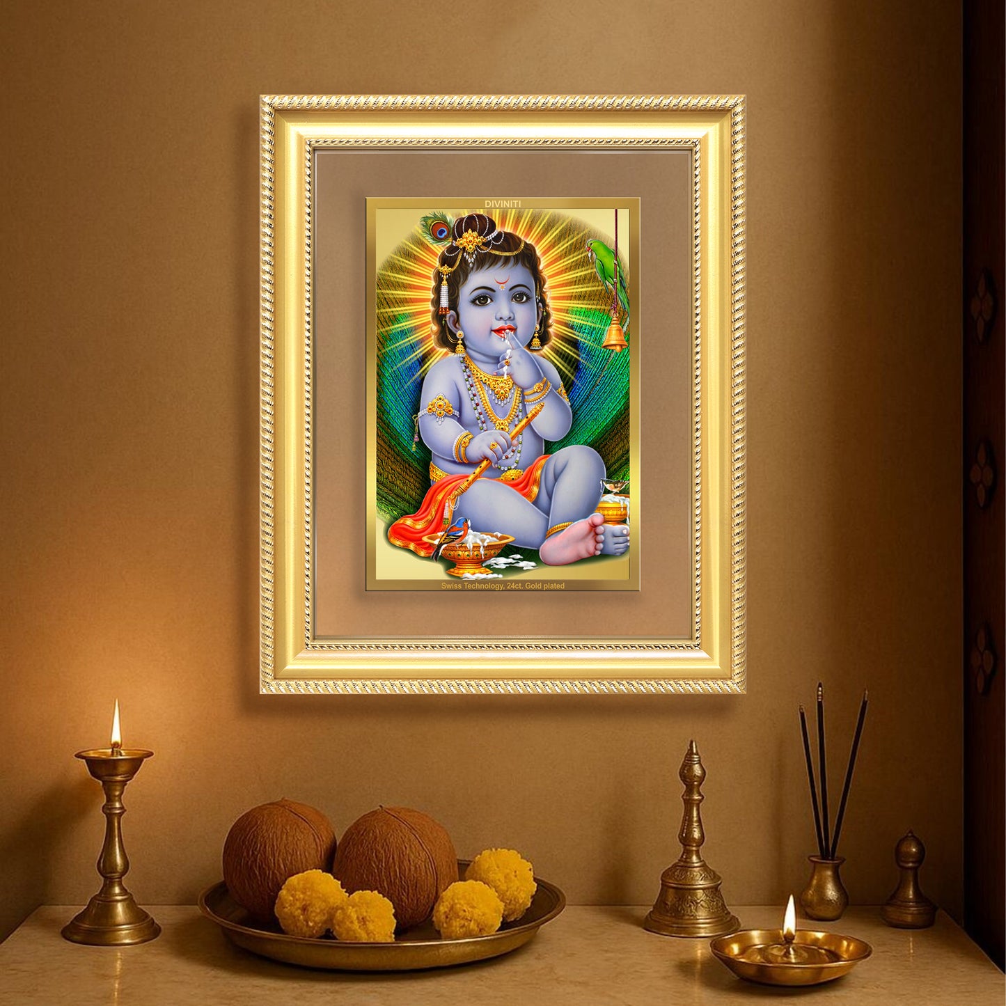 Bal Gopal |Baby Krishna | Devakinandana For Wall & Tabletop Frame in 24K Gold Plated Foil