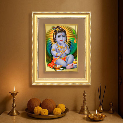 Bal Gopal |Baby Krishna | Devakinandana For Wall & Tabletop Frame in 24K Gold Plated Foil