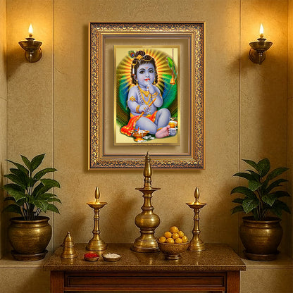 Bal Gopal | Baby Krishna | Devakinandana Wall Photo Frame in 24K Gold Plated Foil