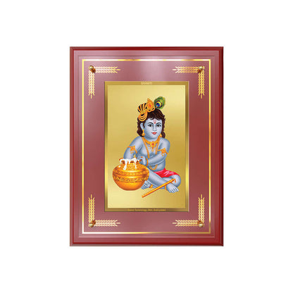 Bal Makhan Gopal Photo Frame featuring young Krishna with butter in Makhan Matka and flute.