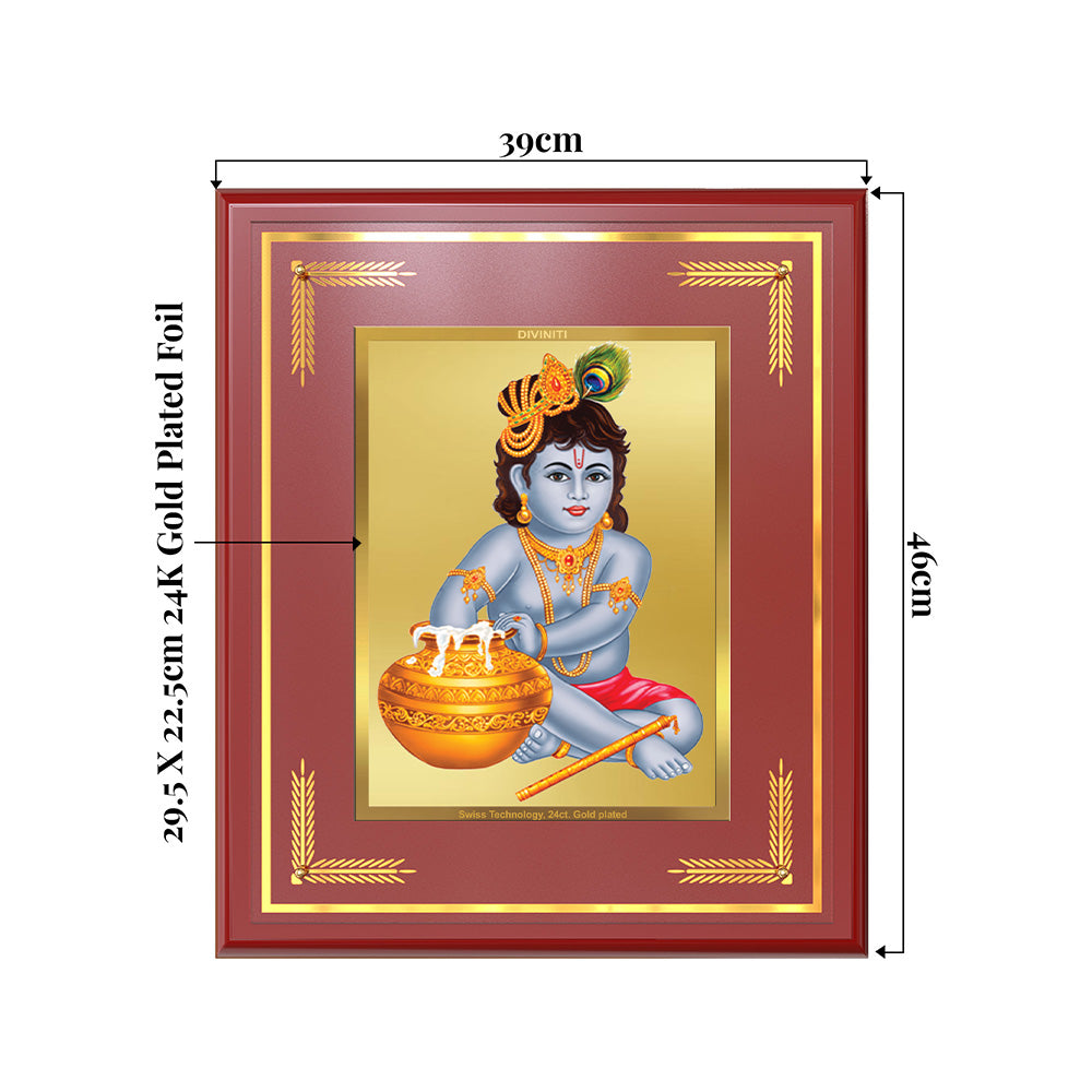 Makhan Gopal |Baby Krishna | Devakinandana For Wall & Tabletop Frame in 24K Gold Plated Foil