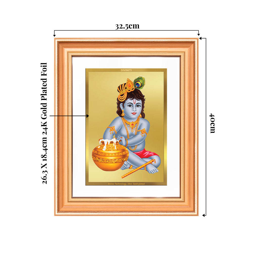 Makhan Gopal |Baby Krishna | Devakinandana For Wall & Tabletop Frame in 24K Gold Plated Foil