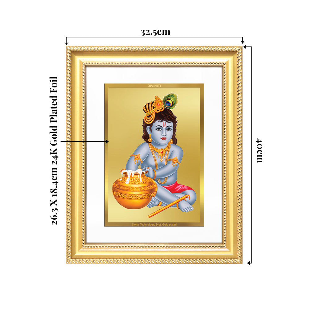 Makhan Gopal |Baby Krishna | Devakinandana For Wall & Tabletop Frame in 24K Gold Plated Foil