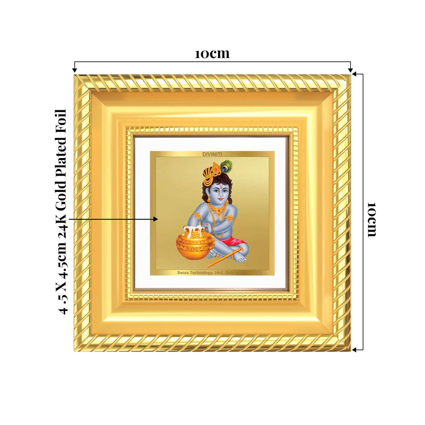 Makhan Gopal Baby Krishna Tabletop Frame showing dimensions