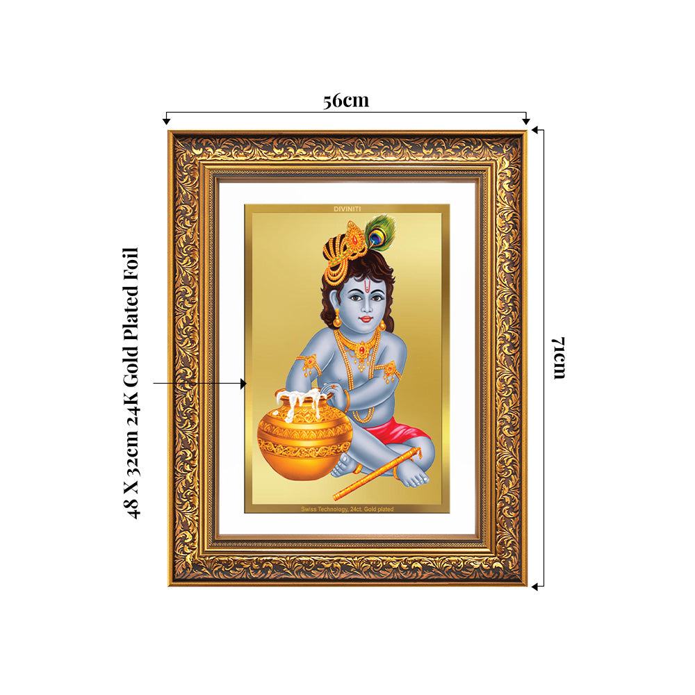 Makhan Gopal | Baby Krishna | Devakinandana Wall Photo Frame in 24K Gold Plated Foil