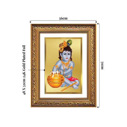 Makhan Gopal | Baby Krishna | Devakinandana Wall Photo Frame in 24K Gold Plated Foil