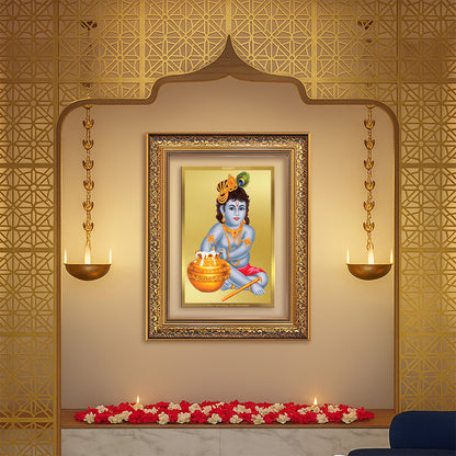 Makhan Gopal | Baby Krishna | Devakinandana Wall Photo Frame in 24K Gold Plated Foil