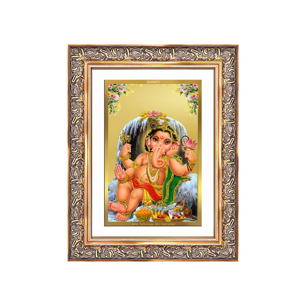 Bal Ganesha | Bal Ganapati | Baby Ganapati Wall Photo Frame in 24K Gold Plated Foil