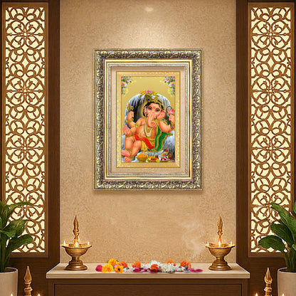 Bal Ganesha | Bal Ganapati|Baby Ganapati| for Wall Photo Frame in 24K Gold Plated Foil