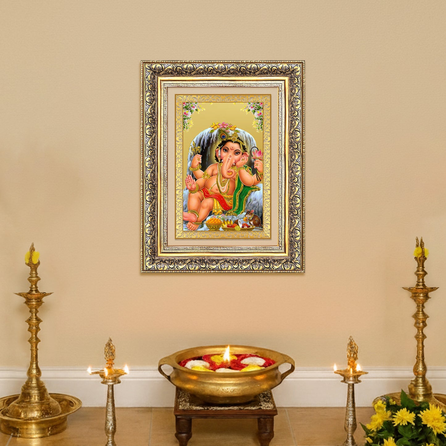 Bal Ganesha | Bal Ganapati|Baby Ganapati| for Wall Photo Frame in 24K Gold Plated Foil