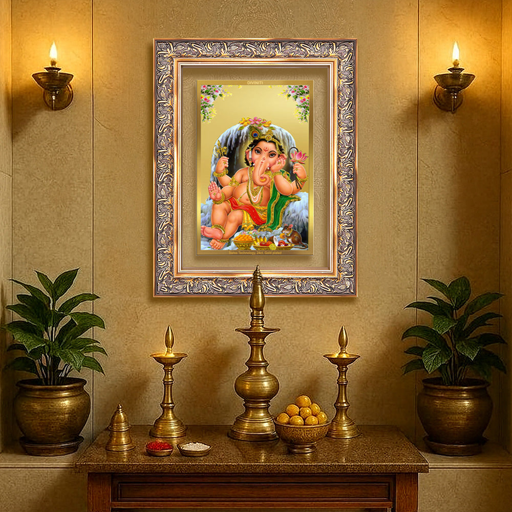 Bal Ganesha | Bal Ganapati | Baby Ganapati Wall Photo Frame in 24K Gold Plated Foil