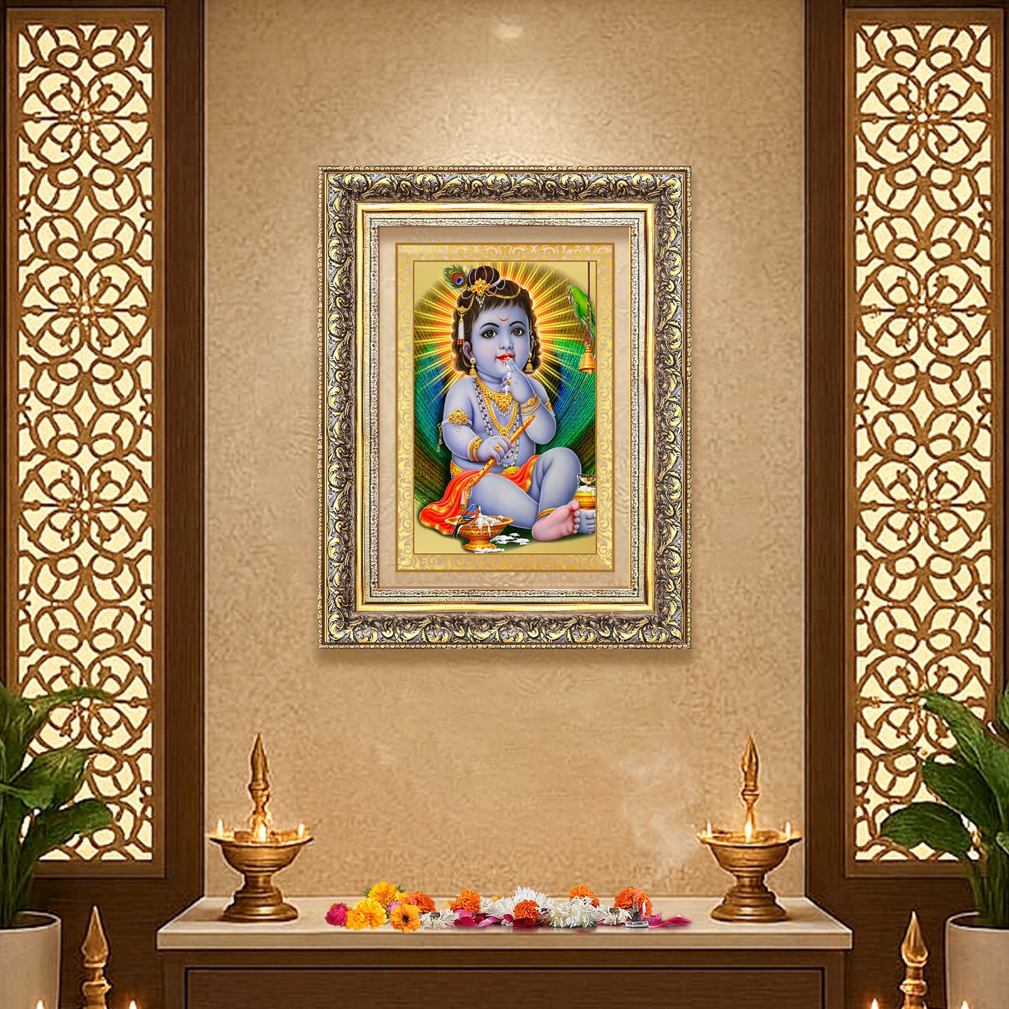 Bal Gopal | Baby Krishna | Devakinandana for Wall Photo Frame in 24K Gold Plated Foil
