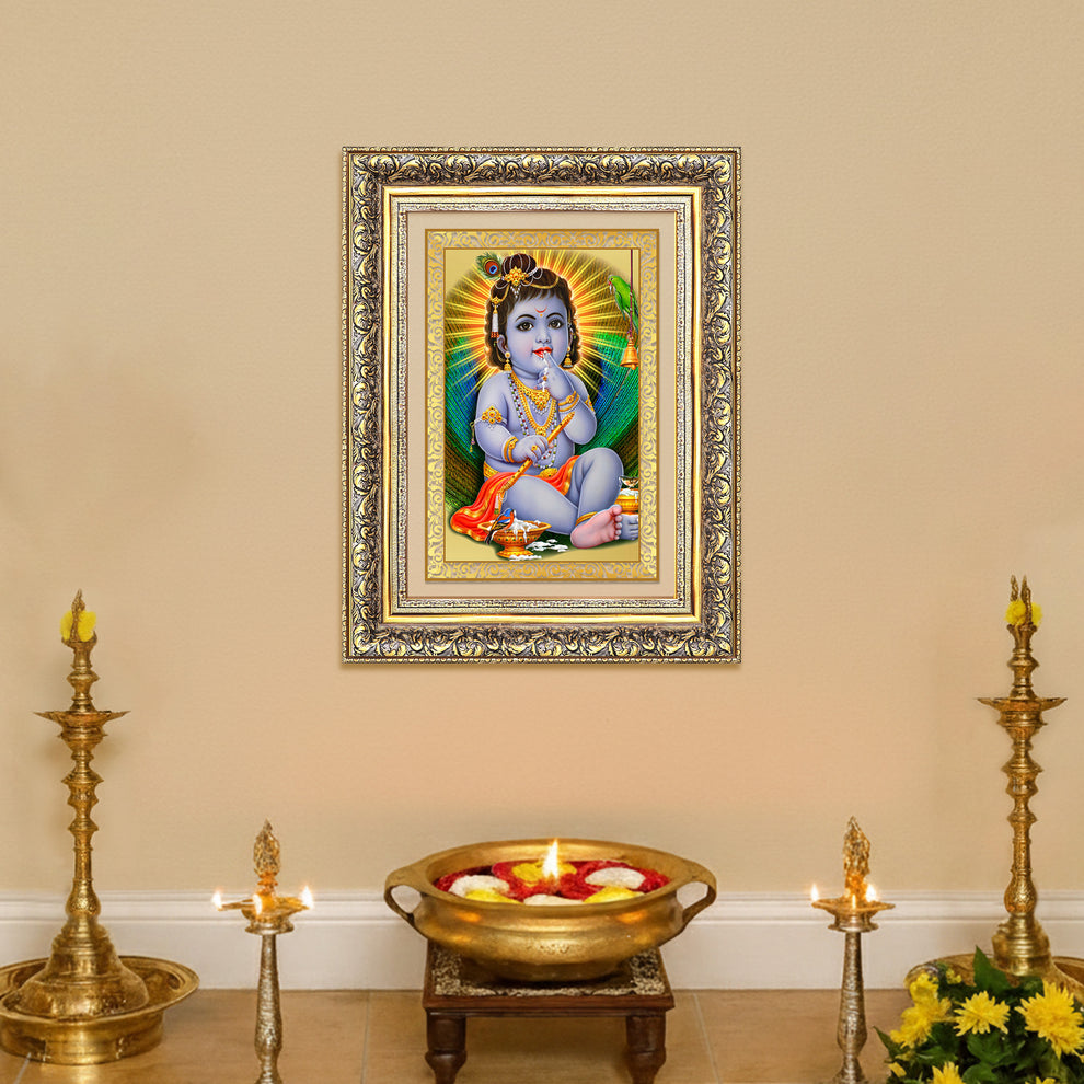 Baby Krishna devotional frame in Gold plated foil – DIVINITI LUXURY ...