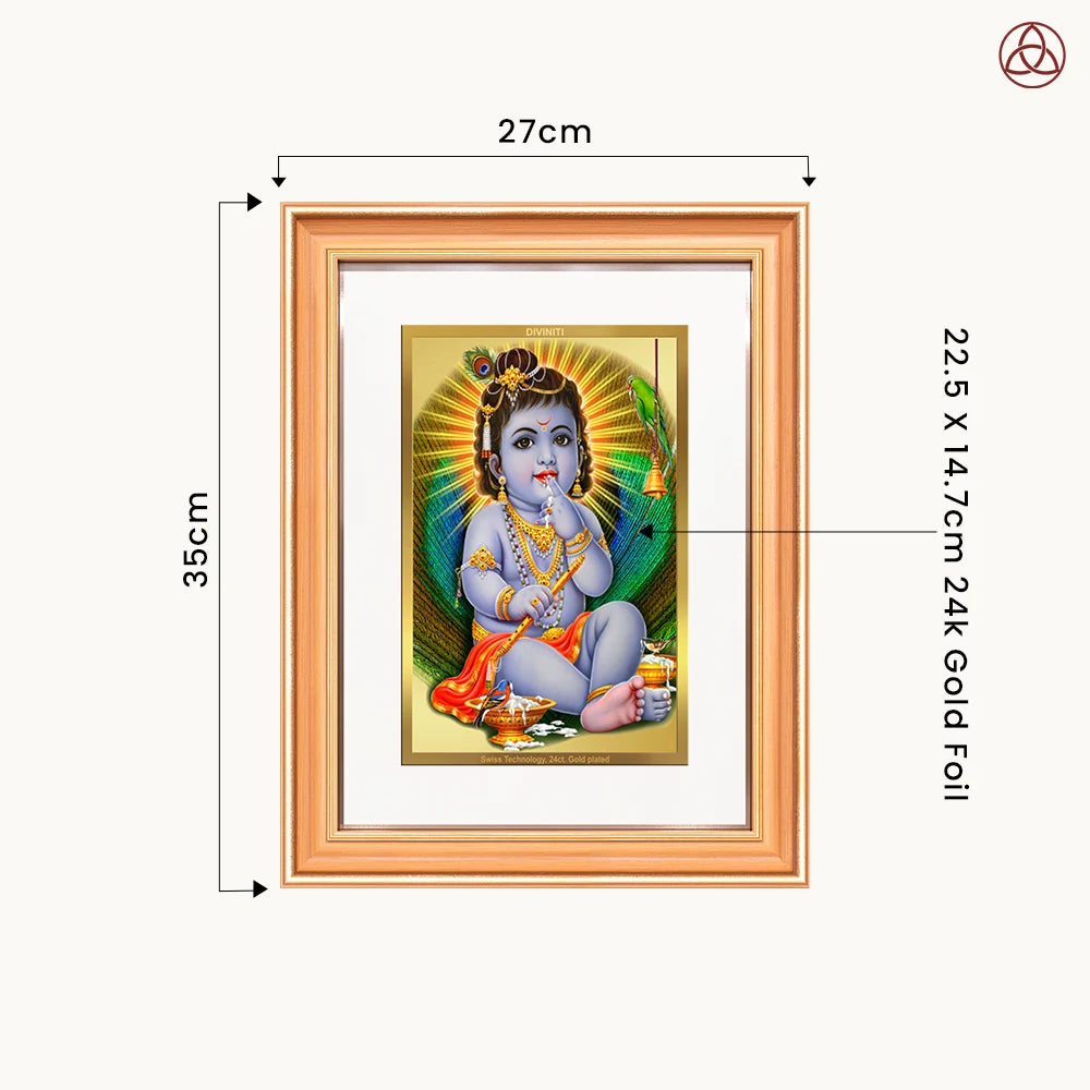 Bal Gopal | Baby Krishna | Devakinandana for Wall Photo Frame in 24K Gold Plated Foil