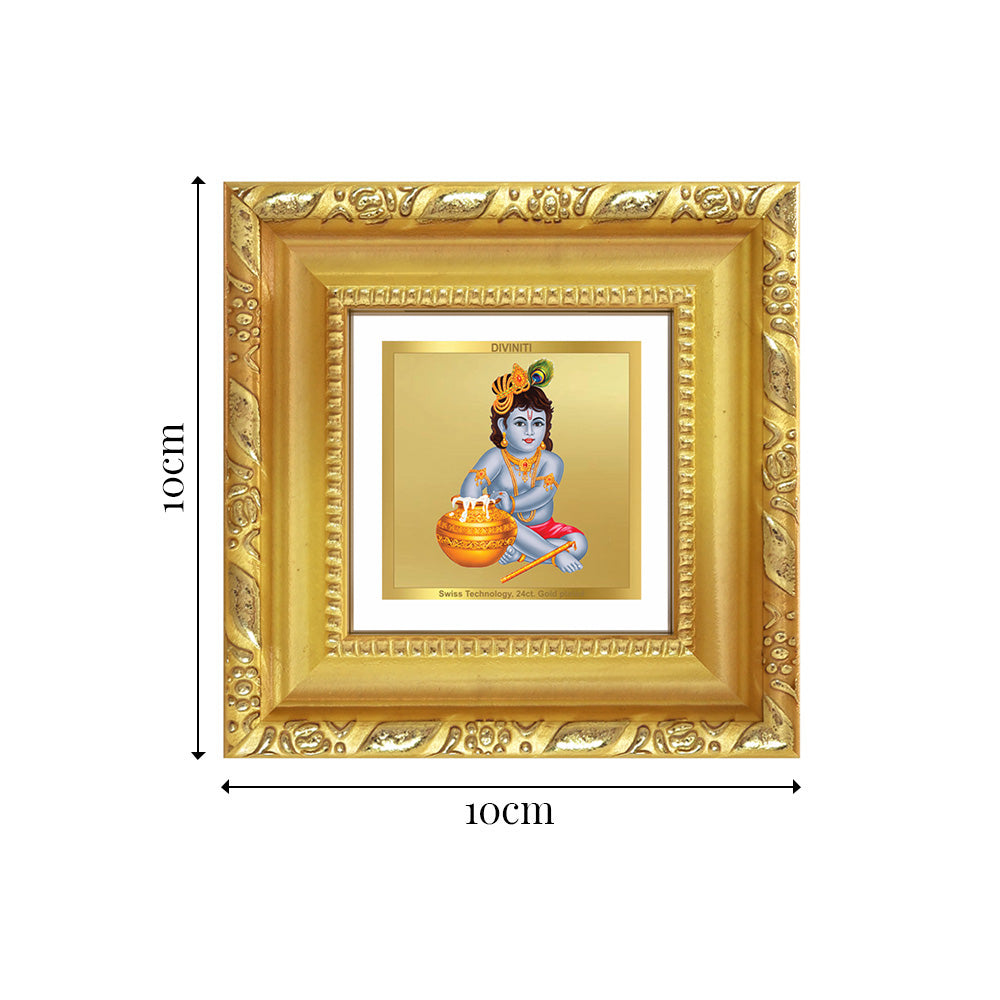 Diviniti Bal Gopal (Makhan Gopal) | Baby Krishna Tabletop Photo Frame in 24K Gold Plated Foil | Joy, Innocence & Divine Blessings | DG103S1A (10x10 CM)