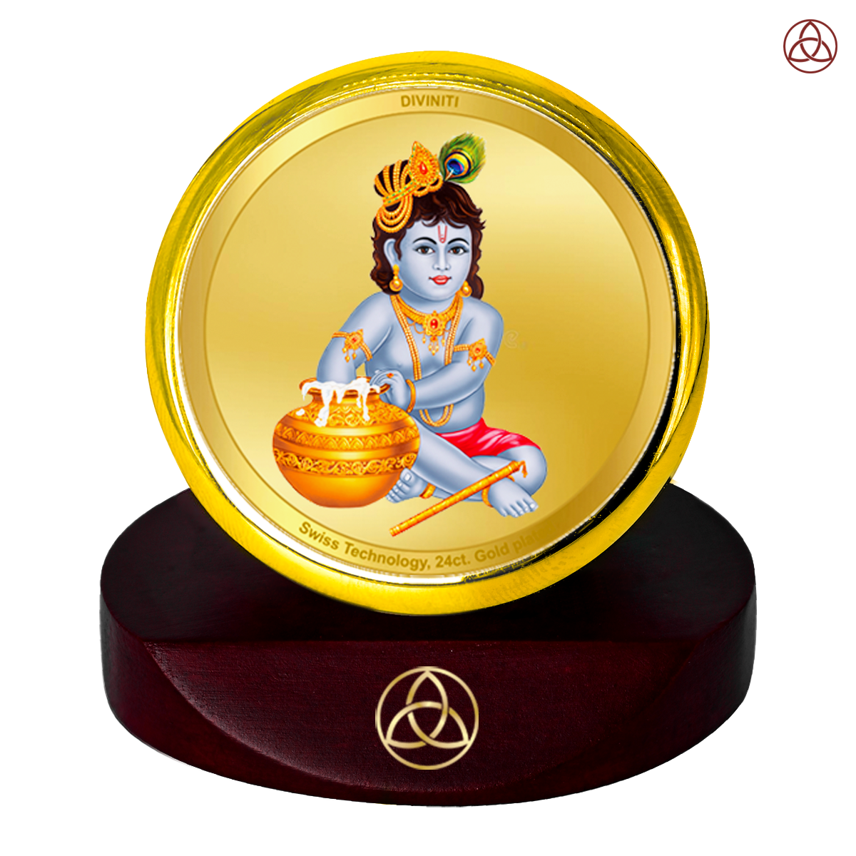Makkan Gopal | Divine Lord Krishna Car Dashboard & Tabletop Photo Frame in 24K Gold Plated Foil