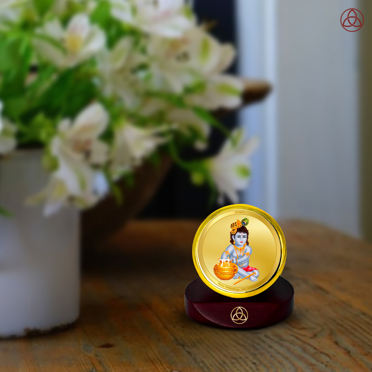 Makkan Gopal | Divine Lord Krishna Car Dashboard & Tabletop Photo Frame in 24K Gold Plated Foil