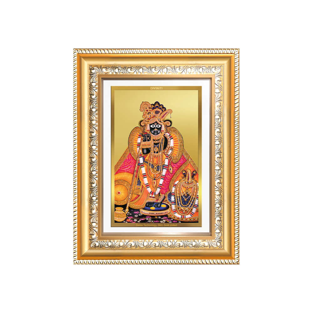 Banke Bihari Kunjbihari wall and tabletop photo frame in 24K gold plated foil, showcasing divine Lord Krishna.