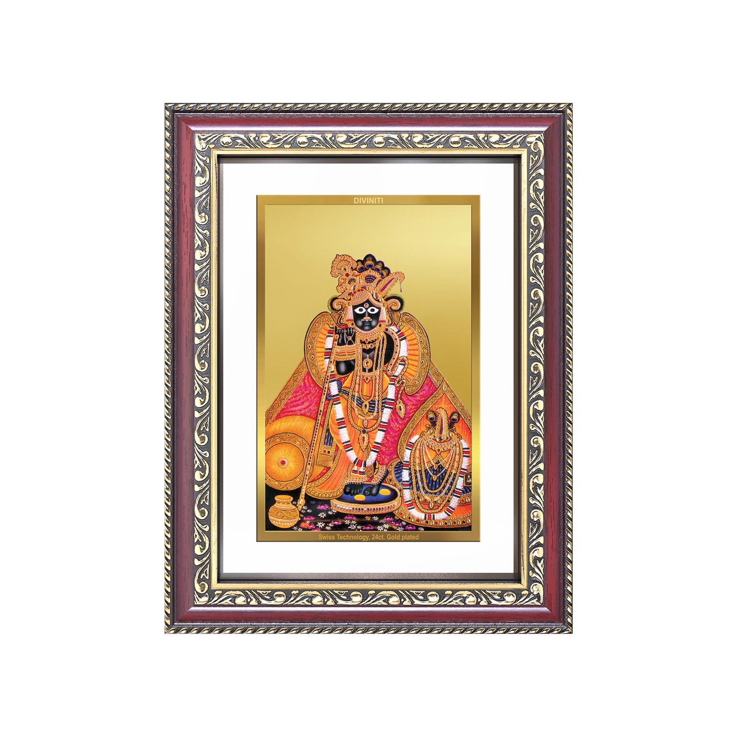 Elegant 24K gold-plated Banke Bihari Kunjbihari wall and tabletop photo frame showcasing Lord Krishna.