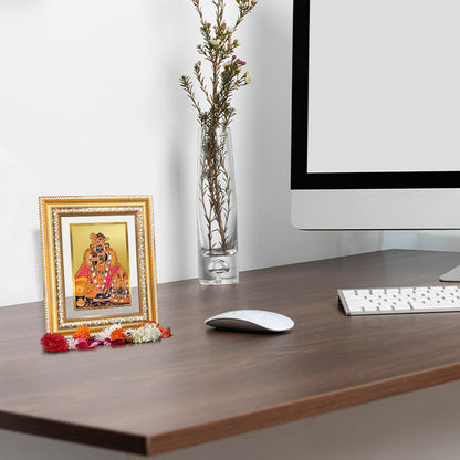 Banke Bihari Photo Frame in 24K Gold Plated Foil displayed on wooden table