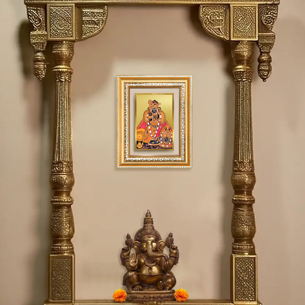 Banke Bihari Photo Frame in 24K Gold Plated Foil displayed on wall